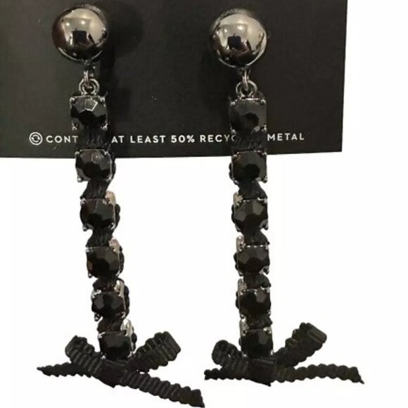 VERA WANG Goth Gunmetal Black Crystal/Black Ribbon Drop Earrings**NEW! - Picture 2 of 7